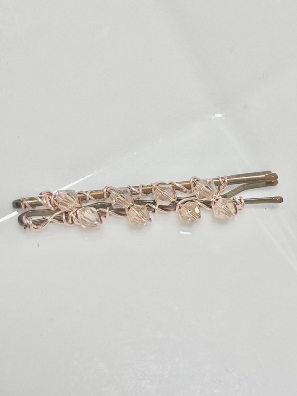 Pale Peach Crystal beaded Bobby Pins